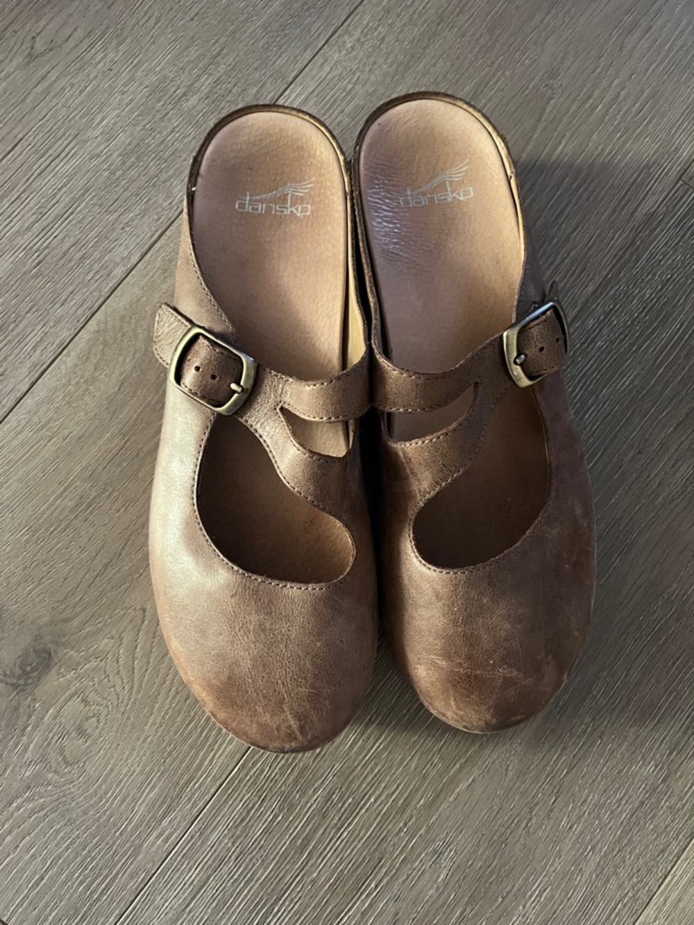 Dansko Brown Leather Clogs with Buckle